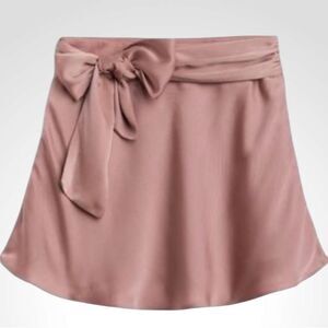 Spring Easter Skirt Heatherly champagne Pink satin Mini with Tie Front NWT L.